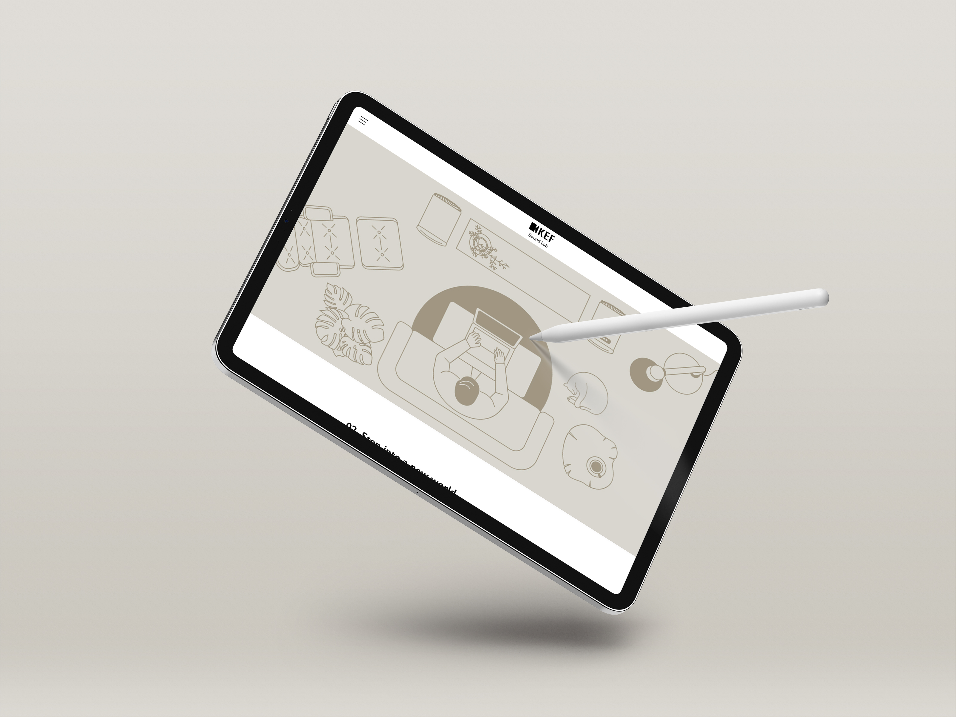 KEF SoundLab illustration featuring contemporary graphic style executed using clean lines, solid-filled colours and unpretentious animation viewed on iPad with a pen.